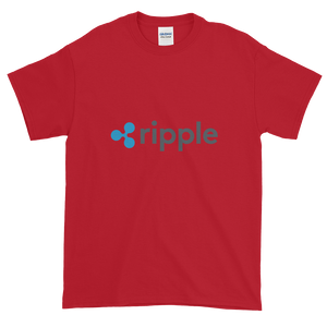Cherry Red Short Sleeve T-Shirt With Grey and Blue Ripple Logo