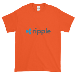 Orange Short Sleeve T-Shirt With Grey and Blue Ripple Logo