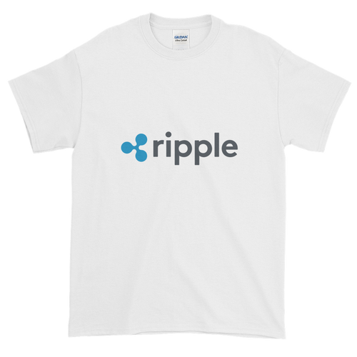 White Short Sleeve T-Shirt With Grey and Blue Ripple Logo