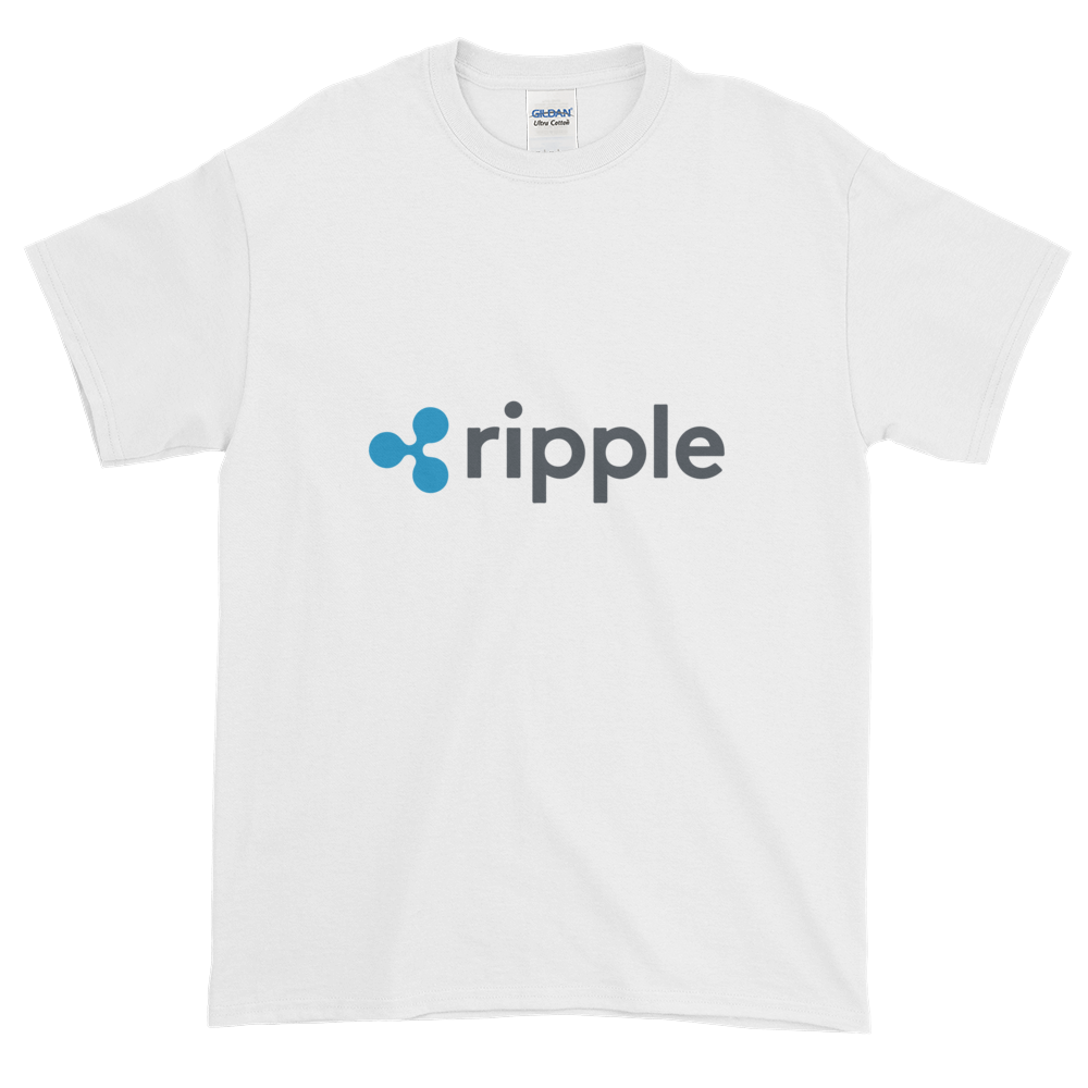 White Short Sleeve T-Shirt With Grey and Blue Ripple Logo