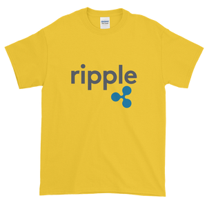 Yellow Short Sleeve T-Shirt With Grey and Blue Ripple Logo