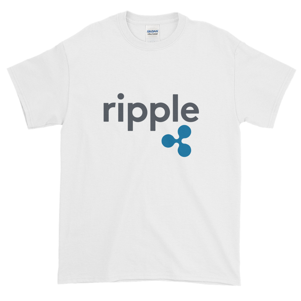 White Short Sleeve T-Shirt With Grey and Blue Ripple Logo