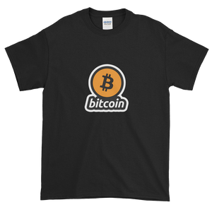 Black Short Sleeve T-Shirt with Black and Orange Bitcoin Logo