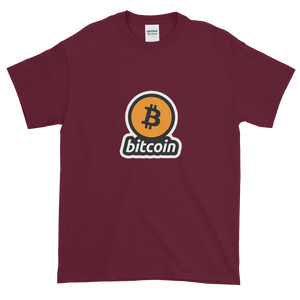 Maroon Short Sleeve T-Shirt with Black and Orange Bitcoin Logo