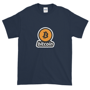 Navy Blue Short Sleeve T-Shirt with Black and Orange Bitcoin Logo