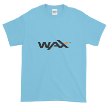 Load image into Gallery viewer, Baby Blue Short Sleeve T-Shirt With Grey and Orange WAX Logo