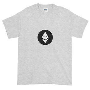 Ash Short Sleeve T-Shirt With White Ethereum Diamond and Black Circle Background