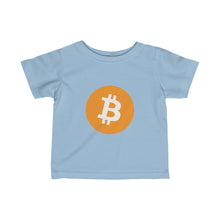 Load image into Gallery viewer, Infants Baby Blue TShirt With Orange and White Bitcoin Logo