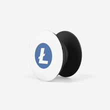 Load image into Gallery viewer, Black Litecoin Popsocket With White And Blue Litecoin Logo Side View