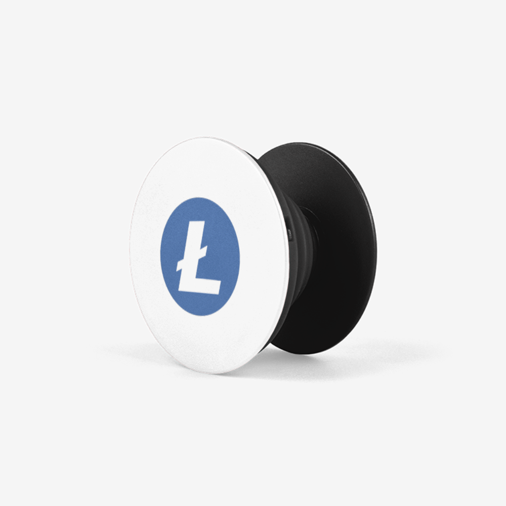 Black Litecoin Popsocket With White And Blue Litecoin Logo Side View