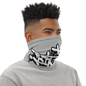 Grey Neck Gaiter With Bitcoin In Graffiti Right View
