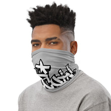 Load image into Gallery viewer, Grey Neck Gaiter With Bitcoin In Graffiti Left View