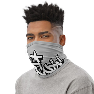 Grey Neck Gaiter With Bitcoin In Graffiti Left View