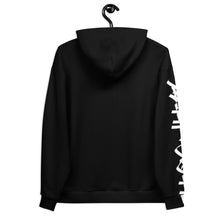 Load image into Gallery viewer, Black Hoodie With Bitcoin Design in Graffiti on Right Arm (Rear View)