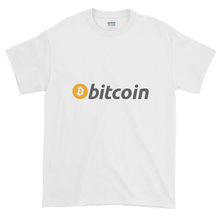 Load image into Gallery viewer, White Short Sleeve T-Shirt with White, Orange, and Grey Bitcoin Logo