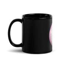 Load image into Gallery viewer, Right View of Black StripperCoin Coffee Mug with pink StripperCoin logo on front of 11 oz. coffee mug