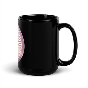 Left View of Black StripperCoin Coffee Mug with pink StripperCoin logo on front of 15 oz. coffee mug