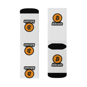White Socks with Orange and Black Bitcoin Logos