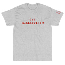 Load image into Gallery viewer, Ash Short Sleeve T-Shirt with Get Schhharted!! printed on the front in red text