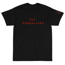 Load image into Gallery viewer, Black Short Sleeve T-Shirt with Get Schhharted!! printed on the front in red text