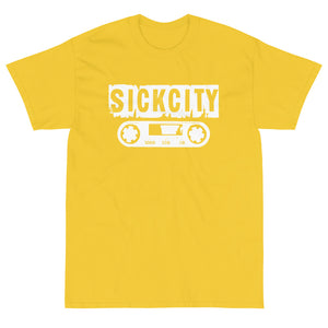 Yellow Short Sleeve T-Shirt With White Sick City Logo On Front