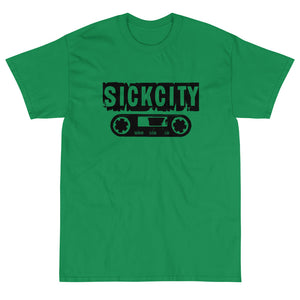 Green Short Sleeve T-Shirt with Sick City Cassette Tape Logo On The Front