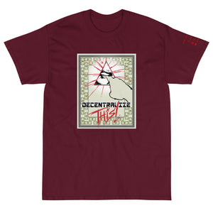 Maroon Short Sleeve T-Shirt with Decentalize This artwork on the front