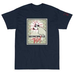 Navy Blue Short Sleeve T-Shirt with Decentalize This artwork on the front