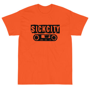 Orange Short Sleeve T-Shirt with Sick City Cassette Tape Logo On The Front