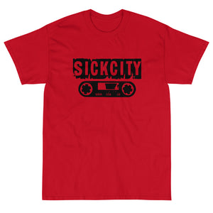 Red Short Sleeve T-Shirt with Sick City Cassette Tape Logo On The Front