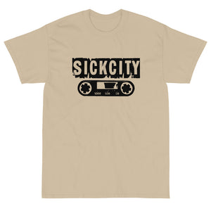 Sand Short Sleeve T-Shirt with Sick City Cassette Tape Logo On The Front
