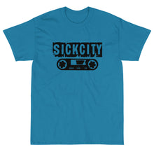 Load image into Gallery viewer, Sapphire Blue Short Sleeve T-Shirt with Sick City Cassette Tape Logo On The Front