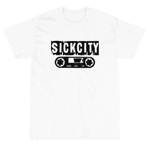 White Short Sleeve T-Shirt with Sick City Cassette Tape Logo On The Front