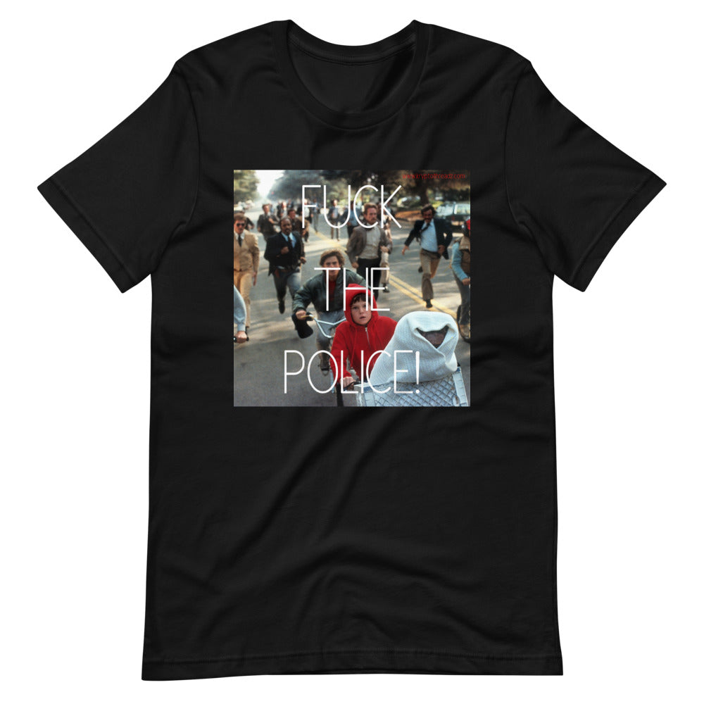 Black Short Sleeve T-Shirt With Fuck The Police Design With E.T.