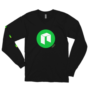 Black Long Sleeve Unisex NEO T Shirt With Green NEO Logos On Chest and Right Arm