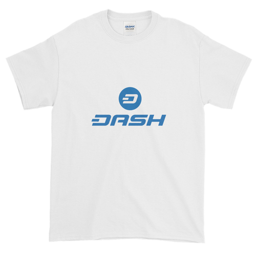 White Short Sleeve T-Shirt With Blue and White Dash Logo