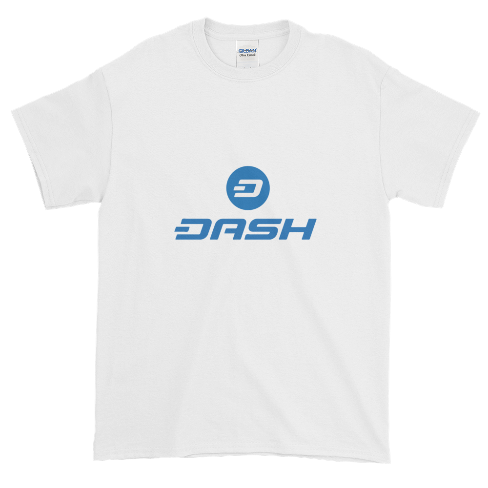 White Short Sleeve T-Shirt With Blue and White Dash Logo