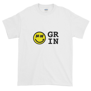 White Short Sleeve T-Shirt With Yellow and Black Grin Smiley Face Logo