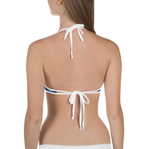 Women With Handkerchief Print Bikini Top With Small Bitcoin Logo on Right Side