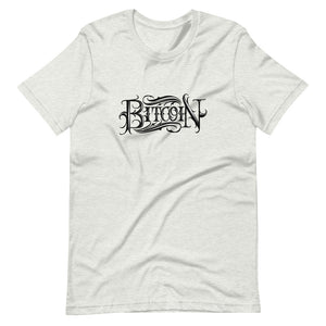 Grey Short Sleeve T-Shirt With Black Bitcoin Design By Instiller
