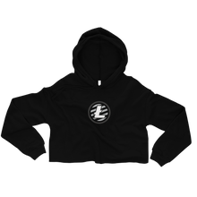 Load image into Gallery viewer, Women&#39;s Black Crop Top Hoodie With Grey and White Litecoin Logo on Front