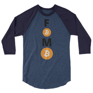Blue on Blue 3/4 Sleeve Baseball Style Bitcoin FOMO T Shirt