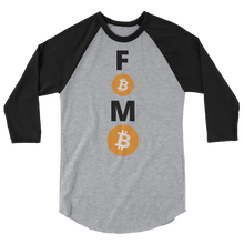 Load image into Gallery viewer, Black and Grey 3/4 Sleeve Baseball Style Bitcoin FOMO T Shirt