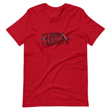 Load image into Gallery viewer, Red Short Sleeve T-Shirt With Black Bitcoin Design By Instiller