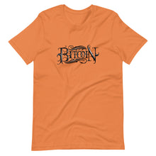 Load image into Gallery viewer, Orange Short Sleeve T-Shirt With Black Bitcoin Design By Instiller