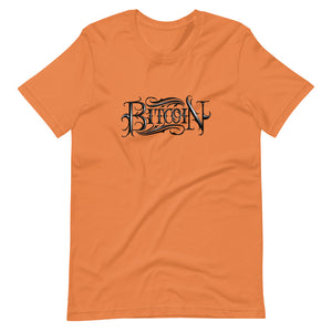 Orange Short Sleeve T-Shirt With Black Bitcoin Design By Instiller