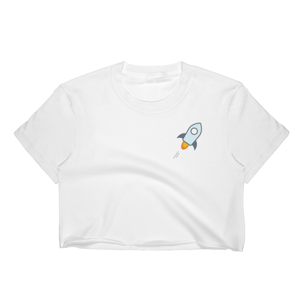 White Women's Stellar Crop Top With Stellar Rocket Logo