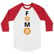 Load image into Gallery viewer, Red and White 3/4 Sleeve Baseball Style Bitcoin FOMO T Shirt