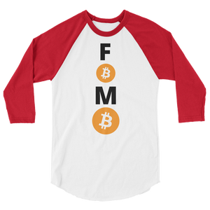 Red and White 3/4 Sleeve Baseball Style Bitcoin FOMO T Shirt