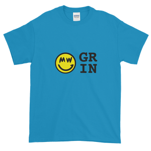 Sapphire Blue Short Sleeve T-Shirt With Yellow and Black Grin Smiley Face Logo